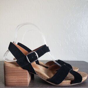 Lucky Brand Suede Payton Block Heel Sandal Black Crisscross Strap Size Women's 9